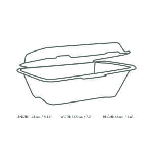 Bagasse clamshell regular box (177 x 127 mm), 50 pcs per pack