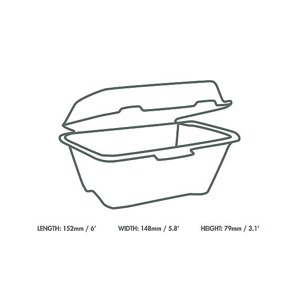 Bagasse burger box, 152 mm, 50 pcs per pack