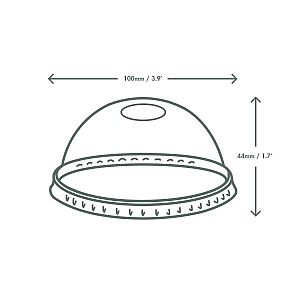 PLA dome lid with straw hole, 96-series, 50 pcs per pack