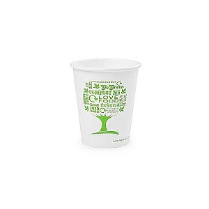 Baltās karsto dzērienu tases “Green Tree”, 180 ml, iesaiņots 50 gabali