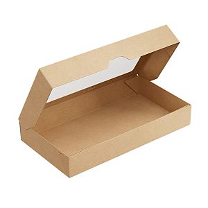 OneBox kartona kārba ar atveramu vāku un caurspīdīgu logu, 1450 ml, kraft, 150 х 260 x 40 mm, iesaiņots 25 gabali