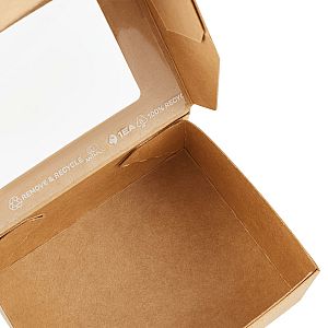 OneBox kartona kārba ar atveramu vāku un caurspīdīgu logu, 350 ml, kraft, 80 х 100 x 40 mm, iesaiņots 25 gabali