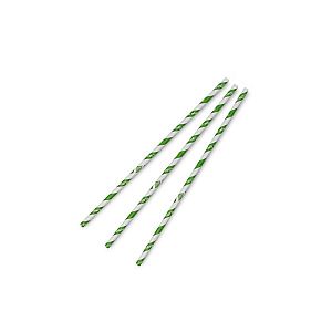 Straw with a green stripe, paper, 6 mm, 250 kpl per pakkaus