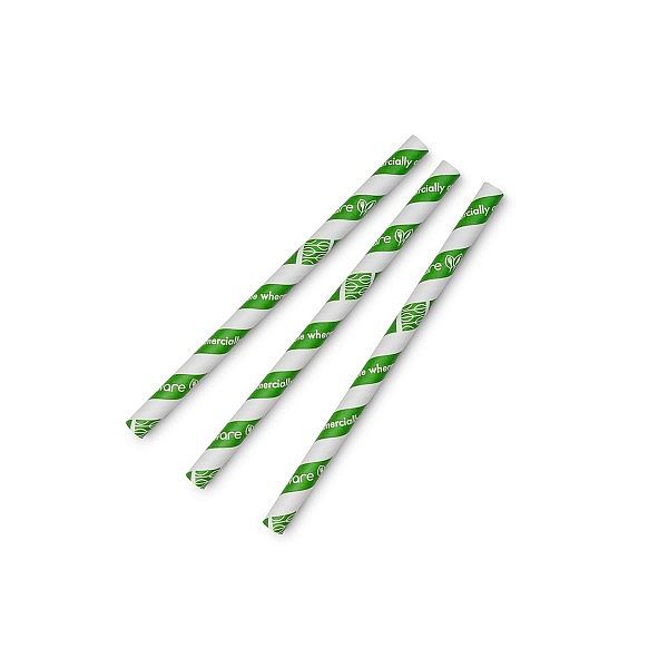 Straw with a green stripe, paper, 10 mm, 80 pcs per pack