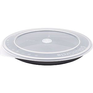 Reusable 2 compartment plate with transparent lid with vents, black, 1250ml, 260mm,  pcs per pack