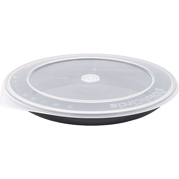 Reusable 2 compartment plate with transparent lid with vents, black, 1250ml, 260mm, 20 pcs per pack
