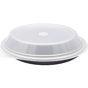 Reusable 2compartment plate with transparent dome lid with vents, black, 1250ml, 260mm, 20 pcs per pack