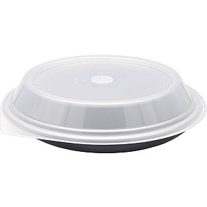 Atkārtoti lietojams melns šķīvis ar caurspīdīgu kupola vāku ar ventilācijas atverēm 1250 ml, 260mm, iesaiņots 20 gabali