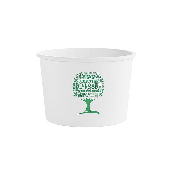Контейнер для супа «Green Tree» из белой бумаги и кукурузного крахмала, 480 мл, серия 115, в пачке 25 шт