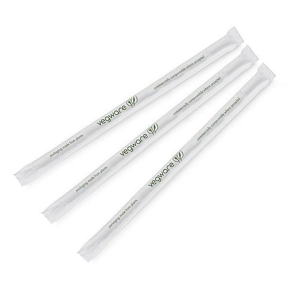Transparent straw “Jumbo” with a green stripe, PLA, 210 mm, wrapped, 300 pcs per pack
