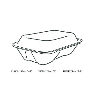 Large bagasse clamshell (228 x 152 mm), 50 pcs per pack