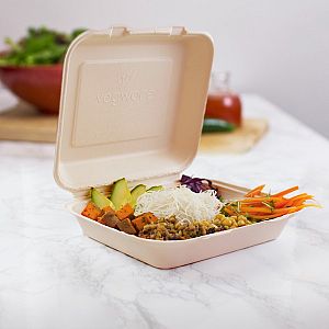 8in square moulded fibre lunch box, natural, 50 pcs per pack