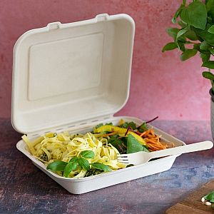 9 x 8in moulded fibre lunch box, natural, 50 pcs per pack