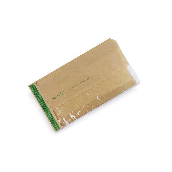 Жиростойкий пакет из крафт бумаги, с окном, 150x60x280мм, в пачке 1000 шт