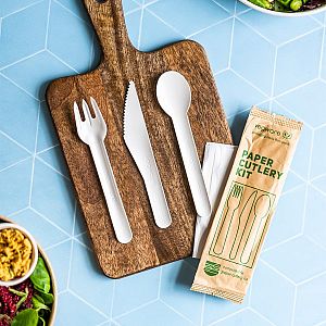 Compostable paper cutlery kit, 250 pcs per pack