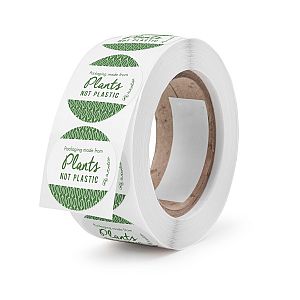 Round compostable sticker – Green Leaf, 45 mm, 1000 pcs per pack