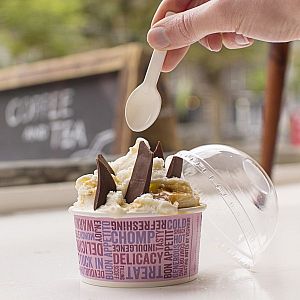 White ice cream spoons, PLA, 76 mm, 100 pcs per pack
