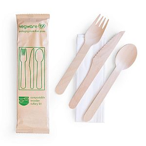 Compostable wooden cutlery kit, 50 pcs per pack