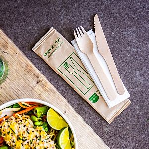 Compostable wooden knife and fork kit, iesaiņots 50 gabali