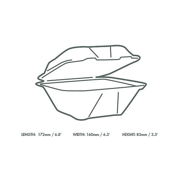 Bagasse clamshell box (177 x 177 mm), 50 pcs per pack