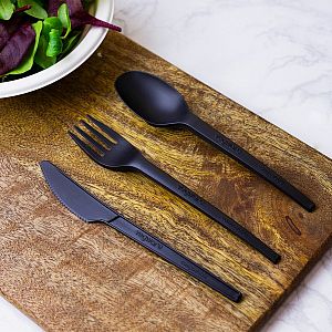 Recycled compostable CPLA fork, black, 165 mm , 50 pcs per pack