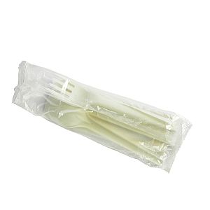 Disposable compostable cutlery kit (knife, spoon, fork, napkin), 250 pcs per pack