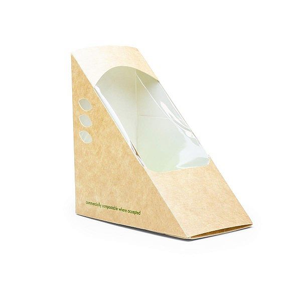 Kraft papīra trīsstūris sviestmaizēm ar lodziņu no kukurūzas cietes, 65 mm, iesaiņots 500 gabali