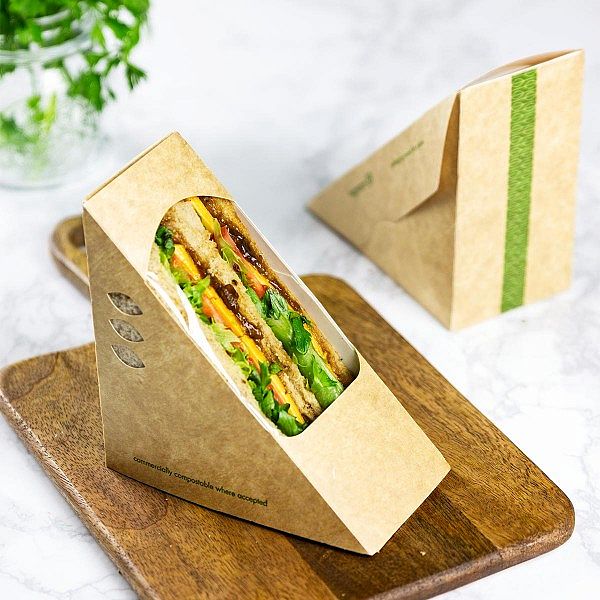 Kraft Cardboard Sandwich Wedge Boxes ~ Cafe Takeaway Packs ~ 65mm Standard 