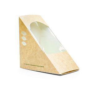 Kraft papīra trīsstūris sviestmaizēm ar lodziņu no kukurūzas cietes, 75 mm, iesaiņots 500 gabali