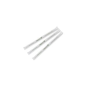 White straw “Standard” with green stripe ecovio, 5 mm, wrapped, 500 pcs per pack